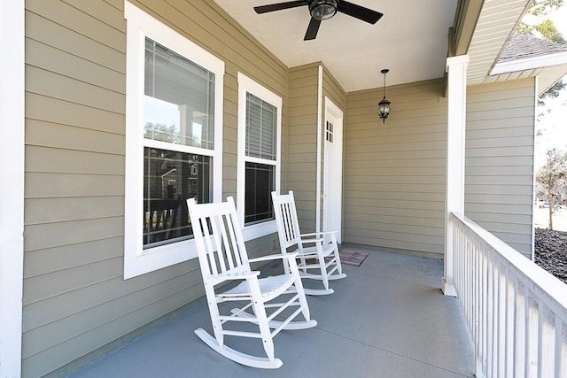 view of patio / terrace featuring a porch and ceiling fan