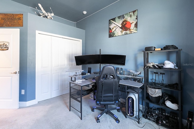 view of carpeted home office