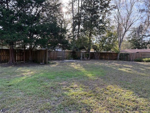 view of yard with a fenced backyard