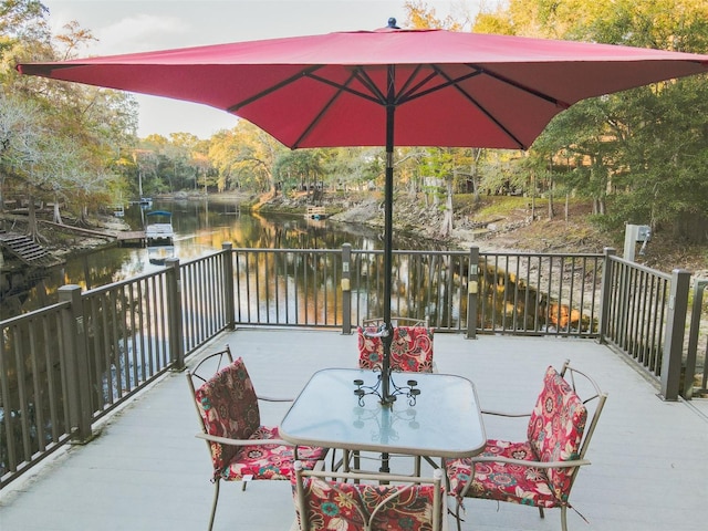 view of patio / terrace featuring a water view