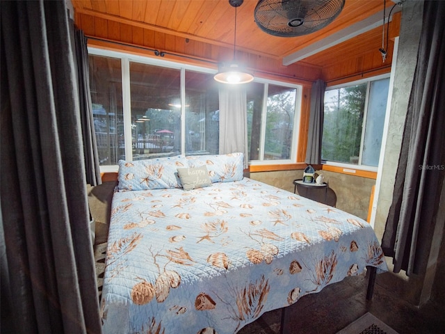 bedroom with wood ceiling