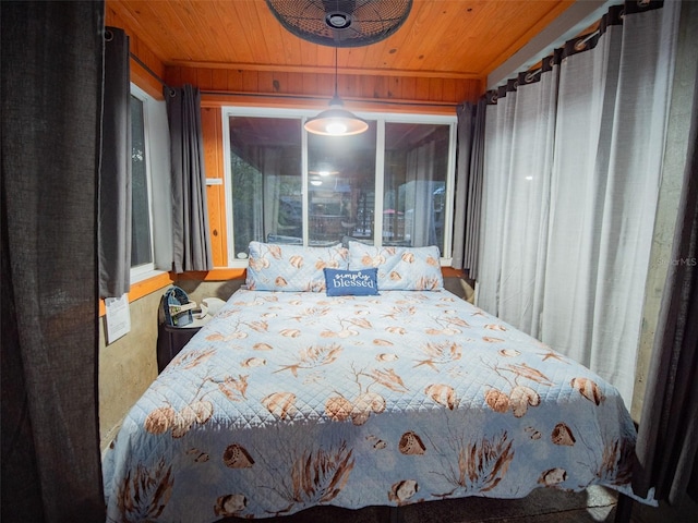 bedroom featuring wooden ceiling