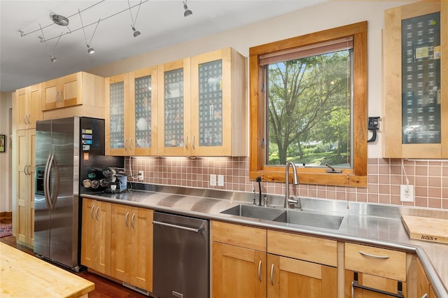 kitchen with stainless steel counters, sink, and plenty of natural light