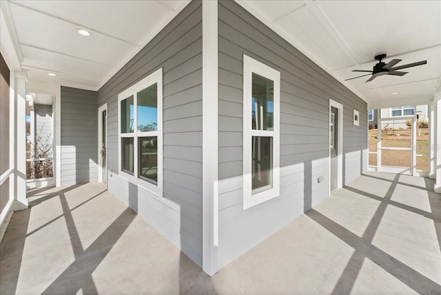 view of patio / terrace featuring covered porch and ceiling fan