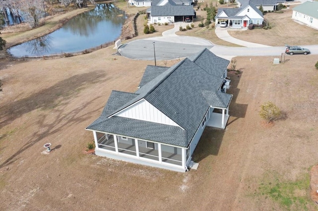 aerial view with a water view