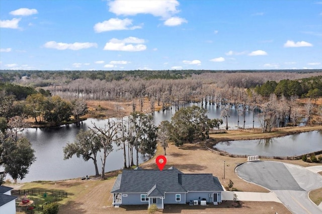 bird's eye view featuring a water view