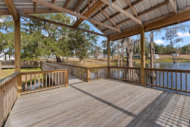 deck with a water view