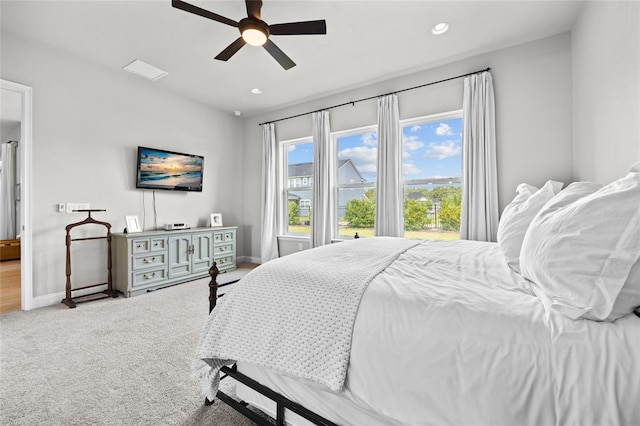 bedroom featuring carpet flooring and ceiling fan