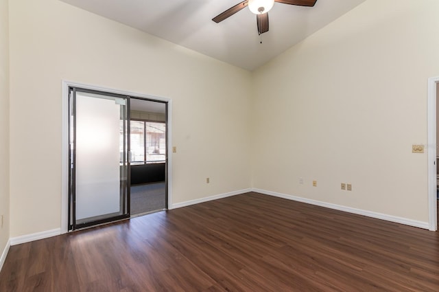 spare room featuring dark hardwood / wood-style flooring and ceiling fan