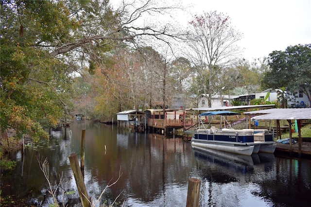 dock area with a water view