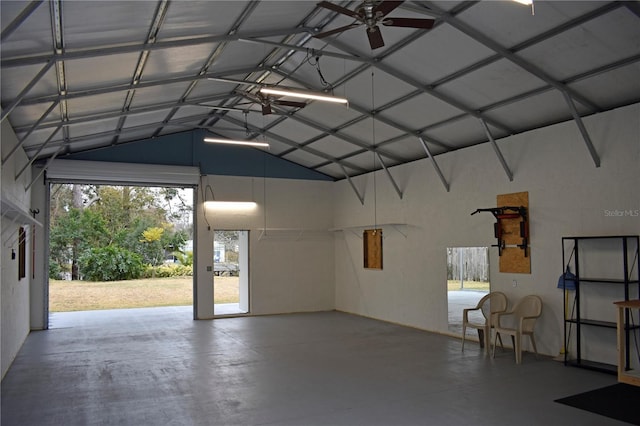 garage featuring ceiling fan