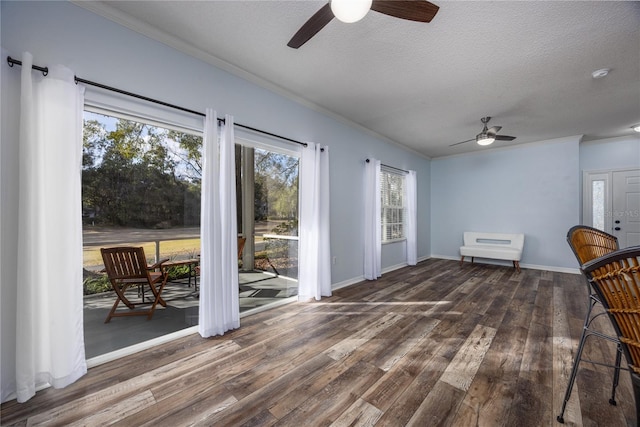 interior space featuring dark hardwood / wood-style flooring, a wealth of natural light, and a textured ceiling