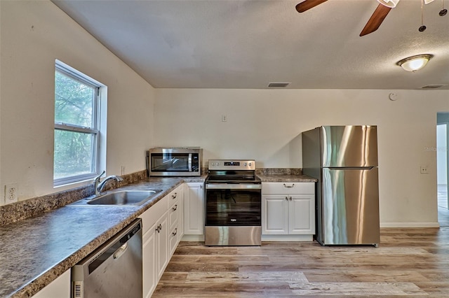 300 S US Highway 129, Bell, FL 32619 - kitchen with sink, appliances with stainless steel finishes, a wealth of natural light, light hardwood / wood-style floors, and white cabinets