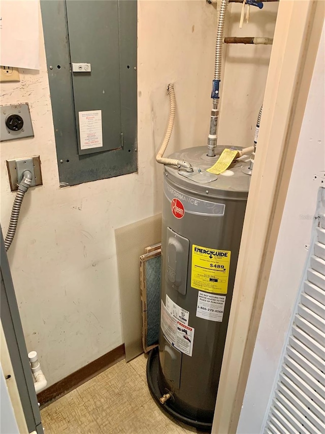 utility room featuring electric panel and electric water heater