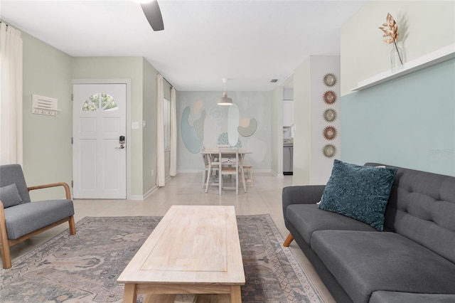 living room featuring tile patterned flooring