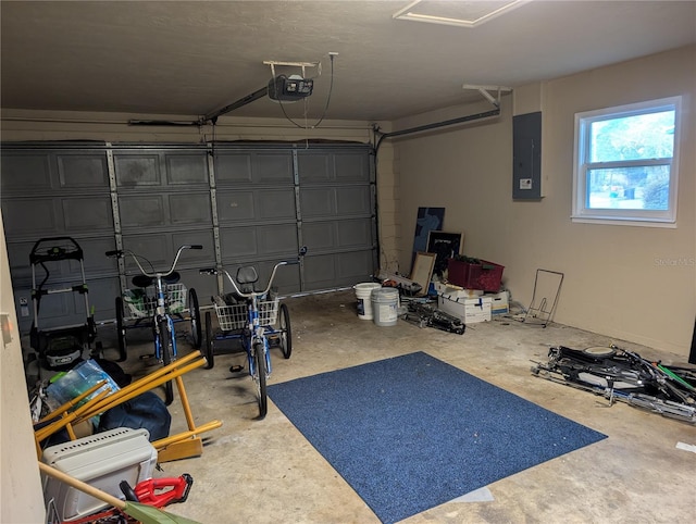 garage featuring a garage door opener and electric panel