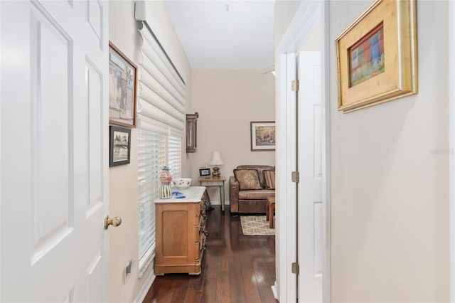 hall featuring dark wood-type flooring