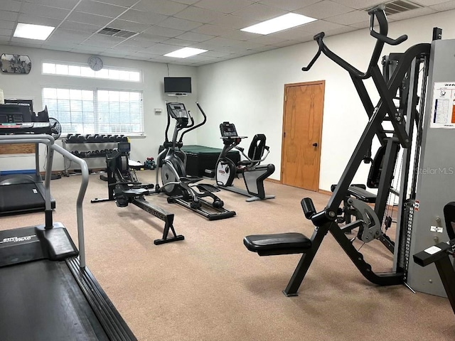 gym featuring a drop ceiling