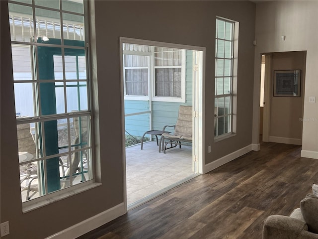 doorway to outside with a healthy amount of sunlight and dark hardwood / wood-style floors