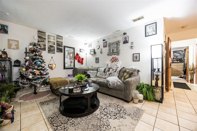 living room featuring light tile patterned floors