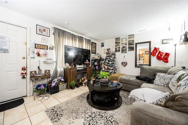 living room featuring light tile patterned floors