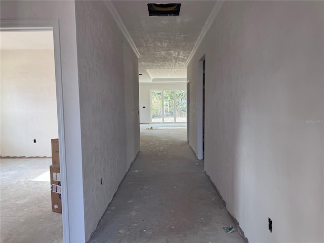 corridor featuring crown molding