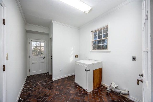 clothes washing area featuring ornamental molding and hookup for an electric dryer