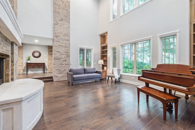 interior space with dark hardwood / wood-style flooring and a fireplace