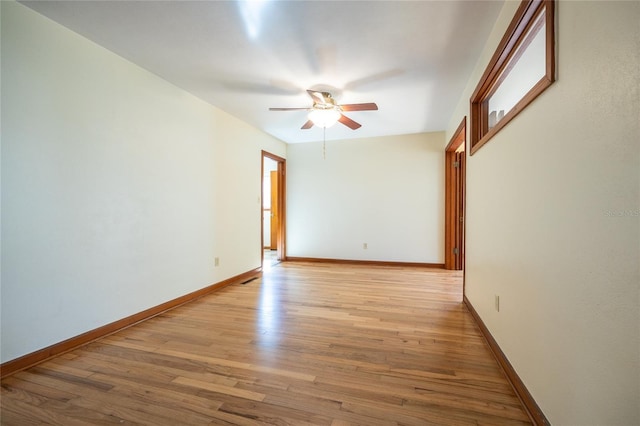 spare room featuring ceiling fan and light hardwood / wood-style floors