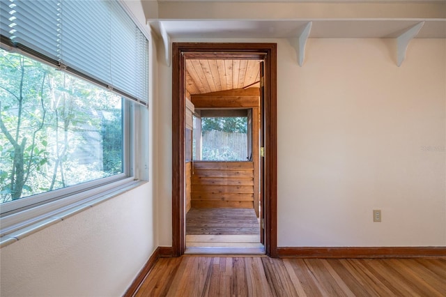 hallway with hardwood / wood-style flooring