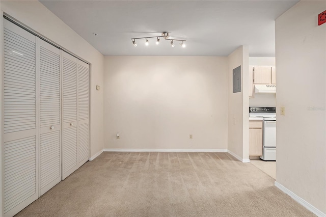 interior space featuring light carpet and electric panel