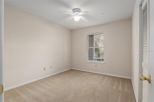 unfurnished bedroom featuring ceiling fan, carpet floors, and a closet