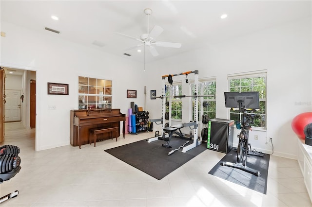 exercise area featuring ceiling fan