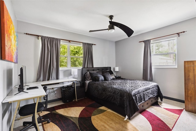 bedroom featuring ceiling fan