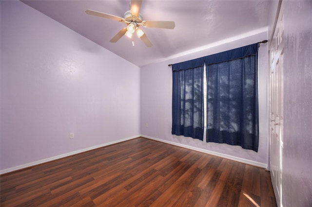 unfurnished room featuring ceiling fan and dark hardwood / wood-style flooring