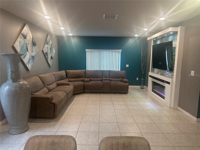 living room featuring light tile patterned floors