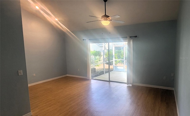 unfurnished room with wood-type flooring and ceiling fan