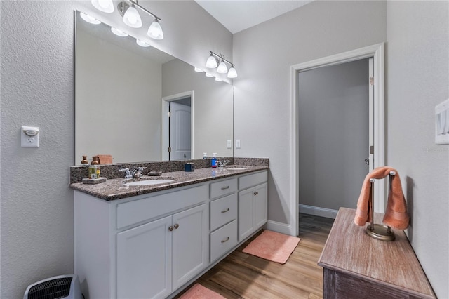 bathroom with vanity and hardwood / wood-style floors