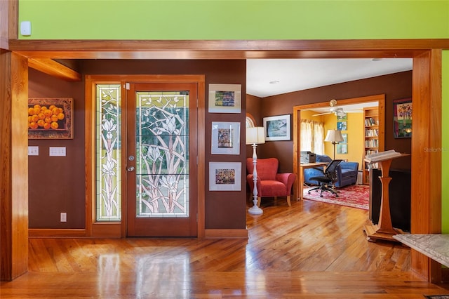 foyer with light wood-type flooring