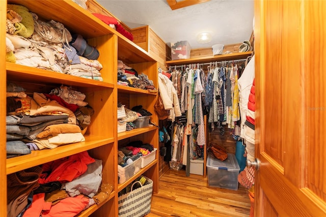 spacious closet featuring light hardwood / wood-style floors