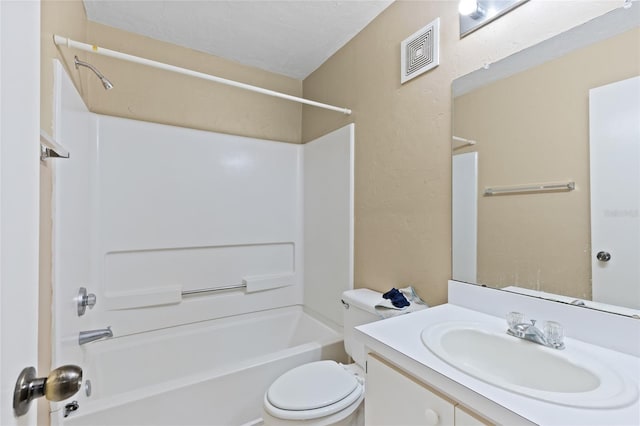 full bathroom featuring shower / tub combination, vanity, and toilet