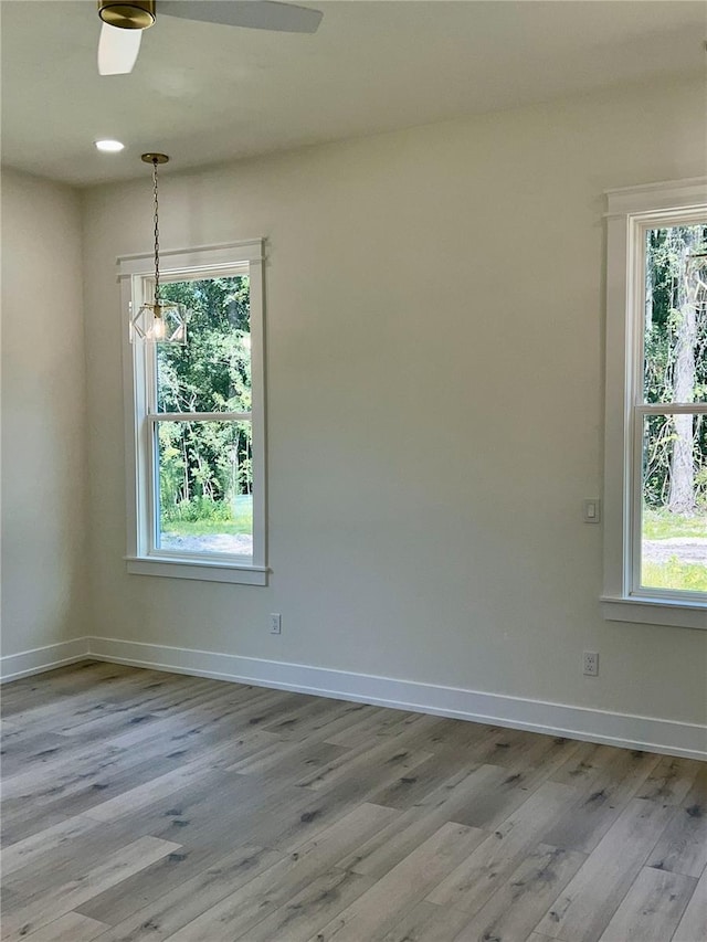 unfurnished dining area featuring plenty of natural light and light wood-type flooring