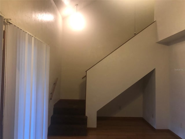 stairs featuring wood-type flooring