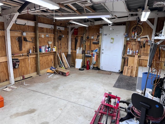 garage featuring a workshop area