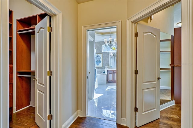 corridor with wood-type flooring