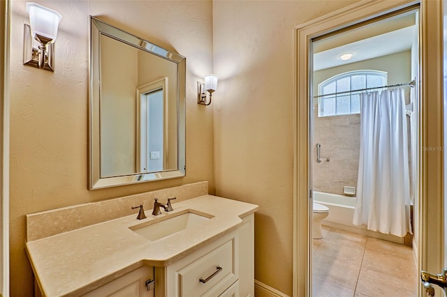 full bathroom with vanity, tile patterned flooring, toilet, and shower / bath combo