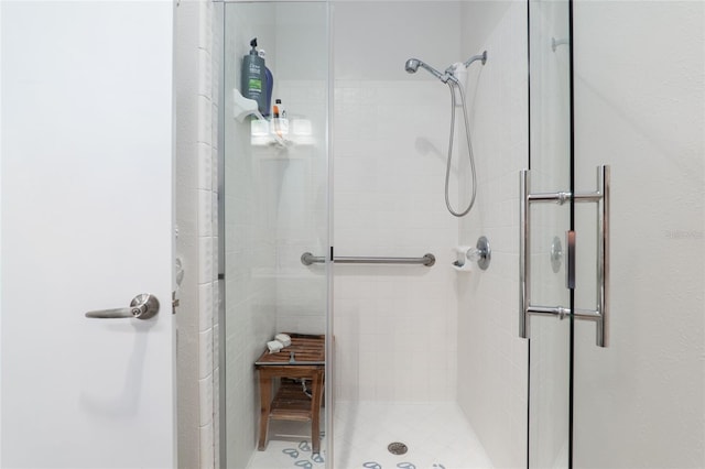 bathroom featuring a shower with door