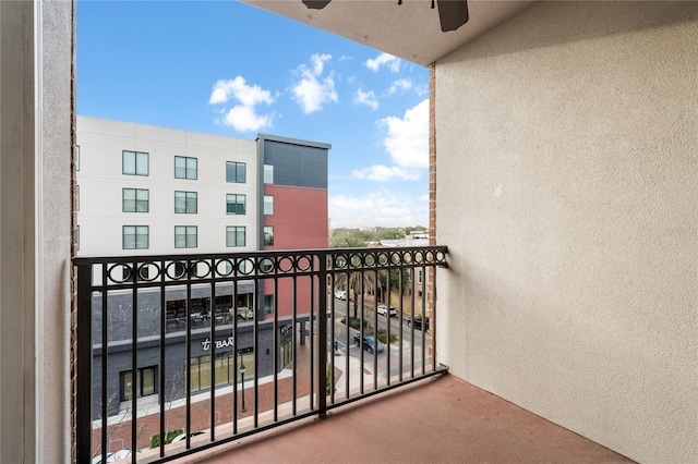 balcony with ceiling fan