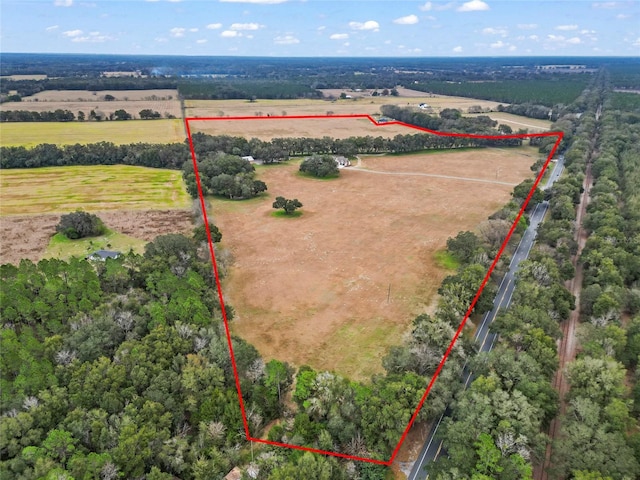 birds eye view of property featuring a rural view