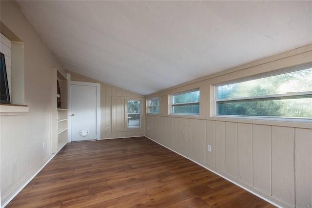 empty room featuring dark hardwood / wood-style floors and vaulted ceiling